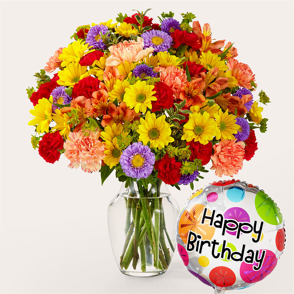 Kaleidoscope Bouquet with Birthday Balloon – East End Flowers And Gifts Inc, Hensley AR