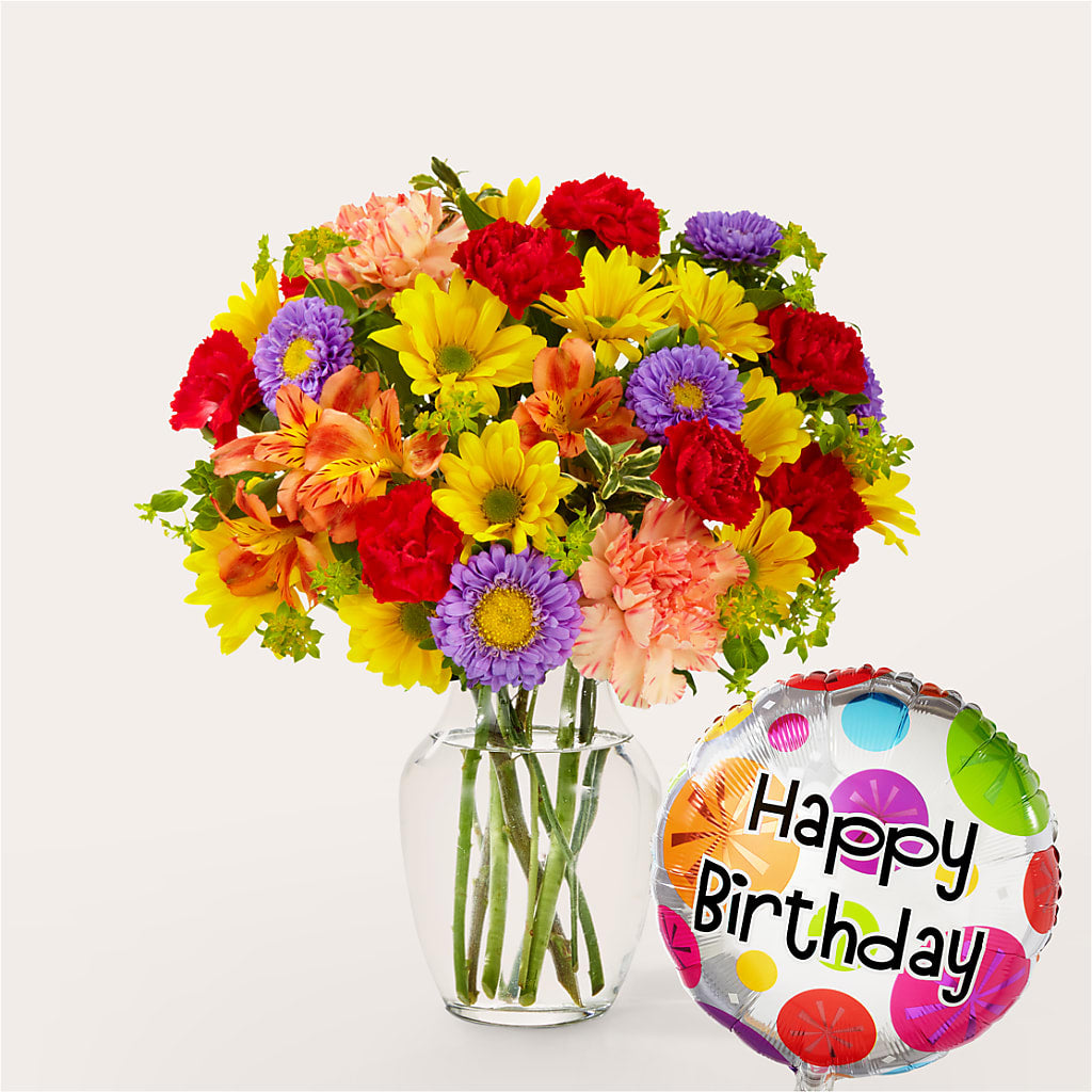 Kaleidoscope Bouquet with Birthday Balloon – East End Flowers And Gifts Inc, Hensley AR