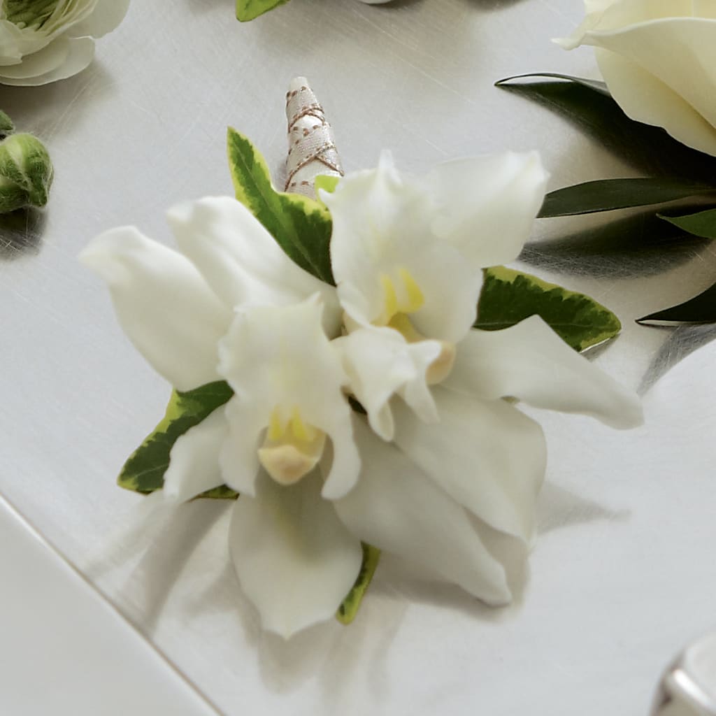 White Mini Cymbidium Boutonniere – East End Flowers And Gifts Inc, Hensley AR