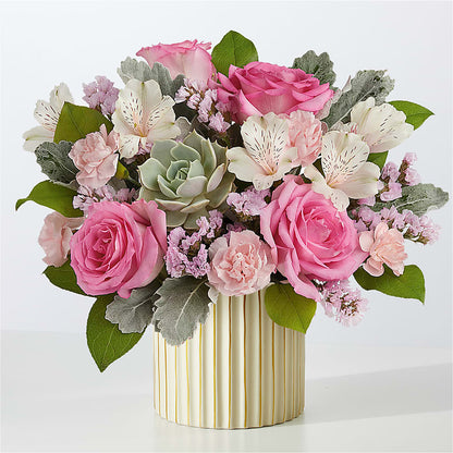 Dusty Rose Bouquet with Ivory Vase –  East End Flowers And Gifts Inc, Hensley AR